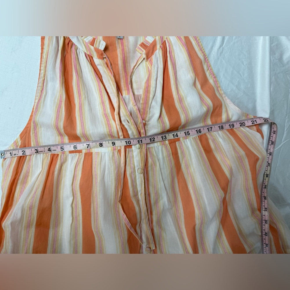 Olivia James The Label Ro Short Dress Orange Wide Stripe Size Large 100% Cotton - Picture 4 of 5